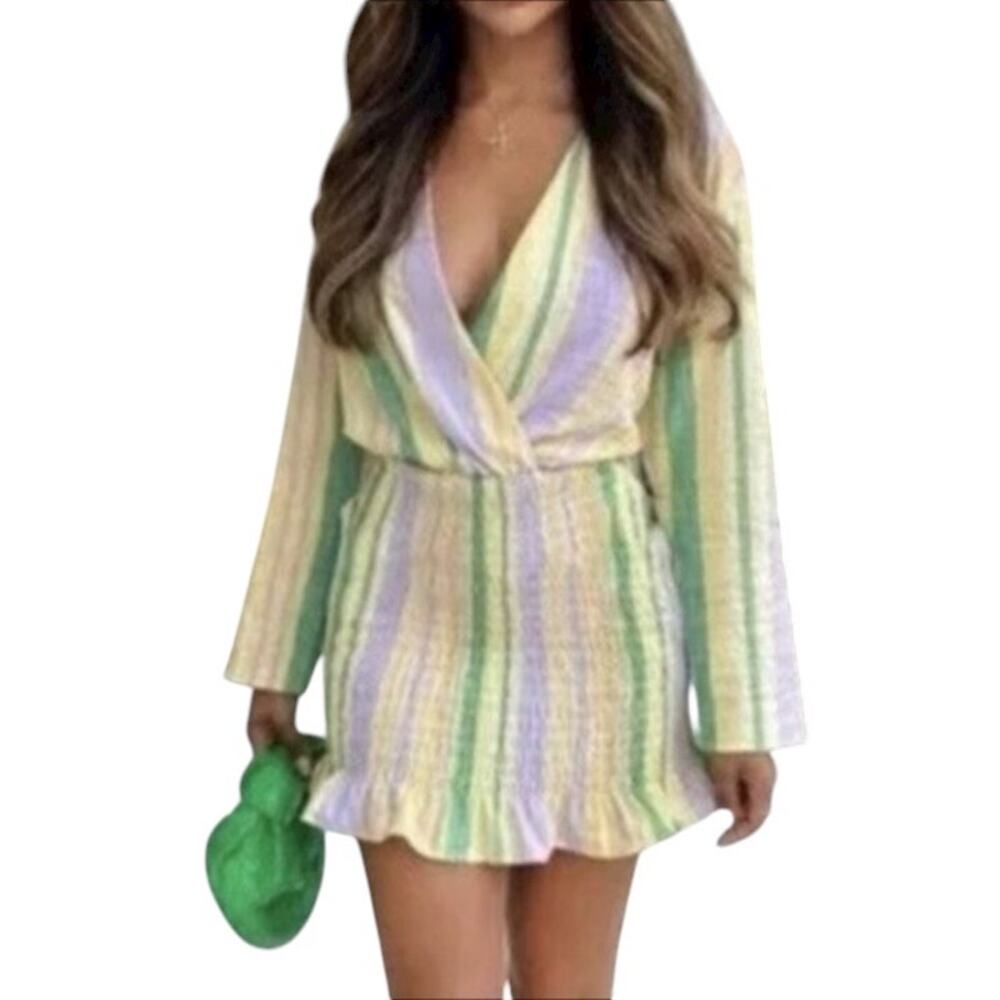 Zara Blogger Favorite Pastel Striped Smocked Skirt Valery Dress Size XS